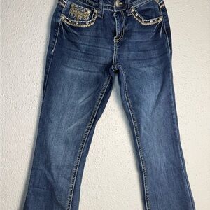 Secy Couture Embellished Blue Boot Cut Jeans for Women Size 1x30